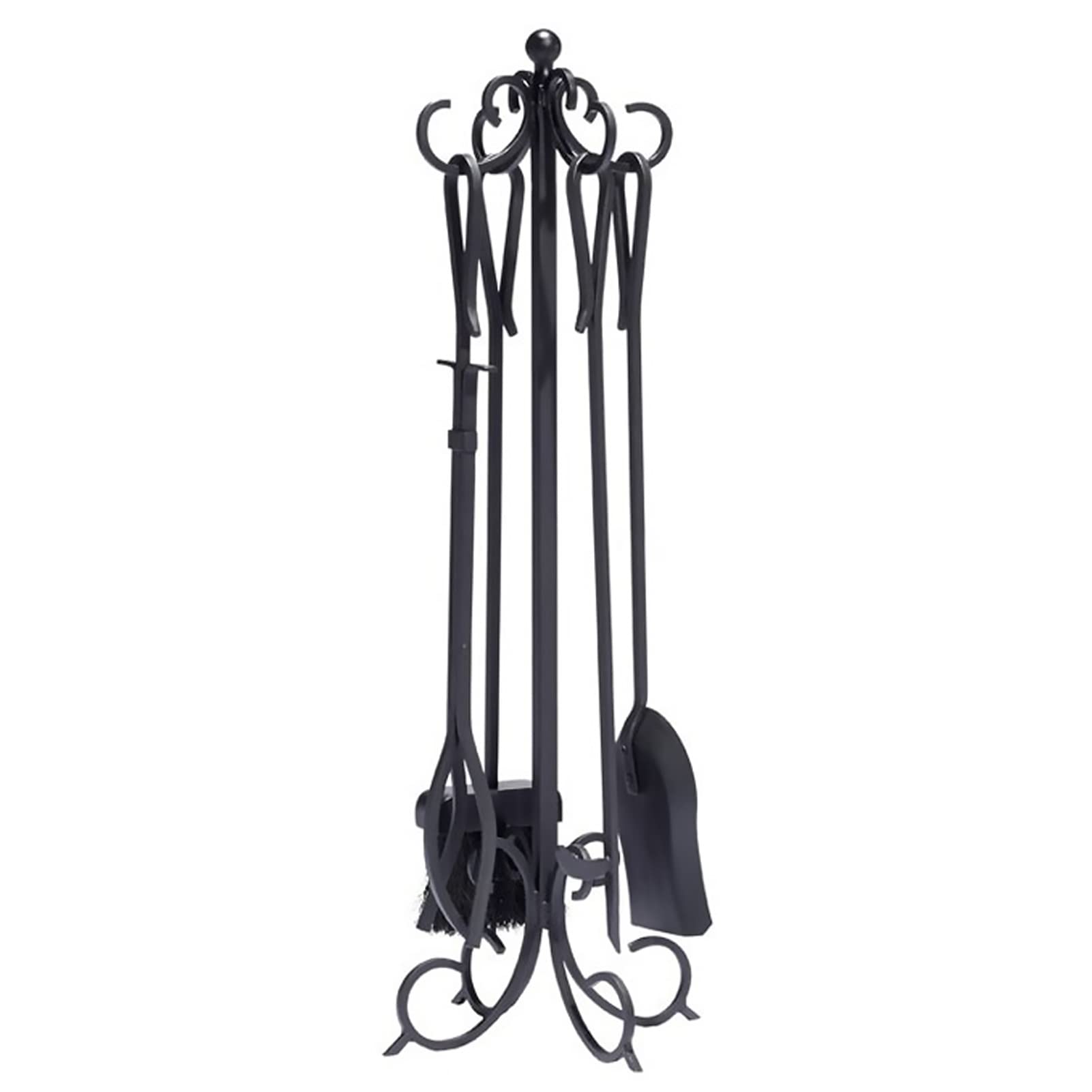Set di 5 attrezzi per caminetto, in ferro battuto, con pergamene, 76,2 cm