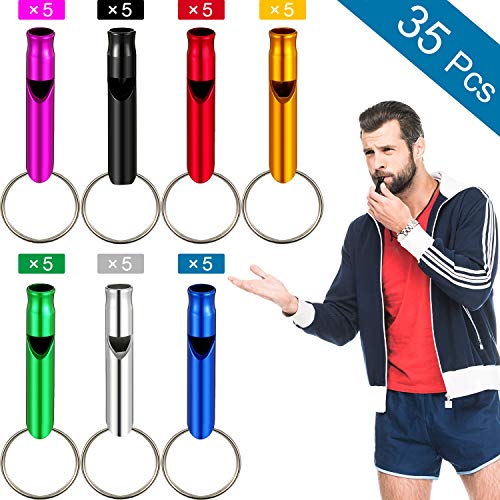 35 Pieces Emergency Whistle with Keychain, Aluminum Emergency Survival Whistle for Camping Hiking