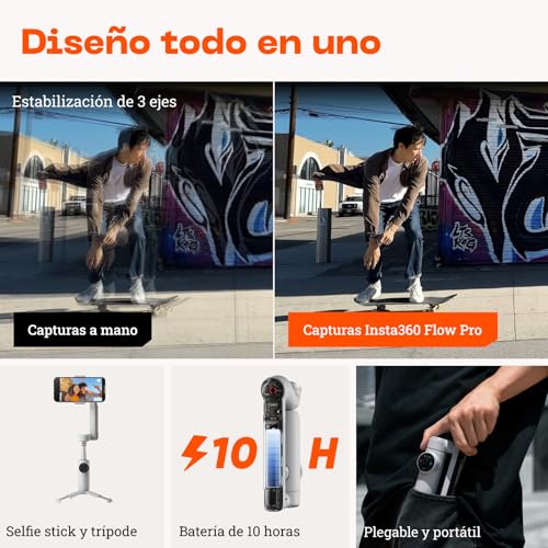 Insta360 Flow Pro Paquete Estándar – Gimbal estabilizador de teléfono impulsado por IA, Seguimiento 360º Infinito, estabilización de 3 Ejes, trípode Incorporado, portátil y Plegable 5