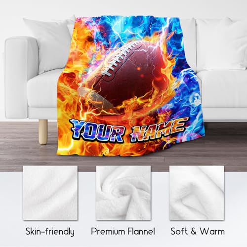 Football Blanket Personalized Sports Blankets Gifts for Boys Adults - Flannel Soft Throws for Team 4 Sizes