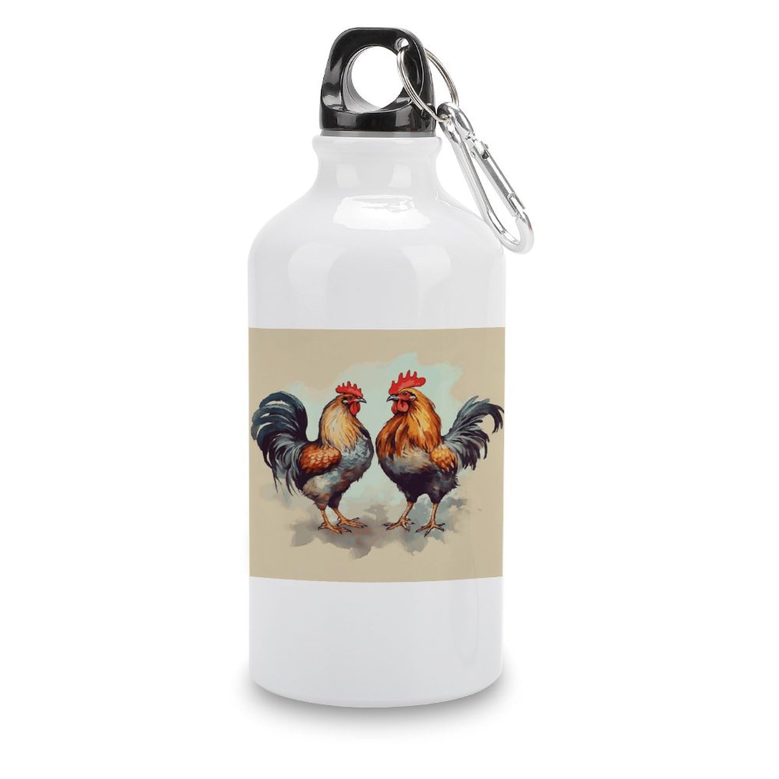 MUSM Rooster And Hen Water Bottles Sublimation Aluminium Water Bottle with Lid&Hook Lightweight Leak Proof Travel Bottles Reusable Sports Water Bottle Hydration Flask for Outdoor