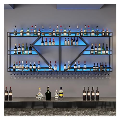 Botellero Industrial de Pared para Bar, Estante Flotante con Soporte para Copas, Expositor para Botellas de Licor, botellero metálico para Cocina.