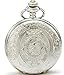 Produktbild SEWOR Classic geschnitzt Shell Zifferblatt Japanisches Quarz-Uhrwerk Taschenuhr mit Fashion Double Kette (Metall & Leder) (Silver)