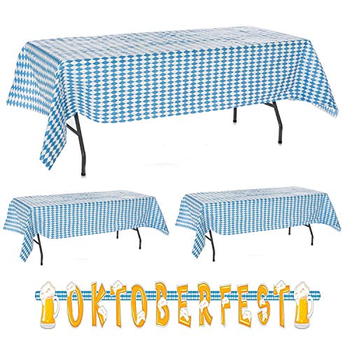 Oojami 3-Piece Oktoberfest Party Table Cover and Banner Set – 3 Large 54