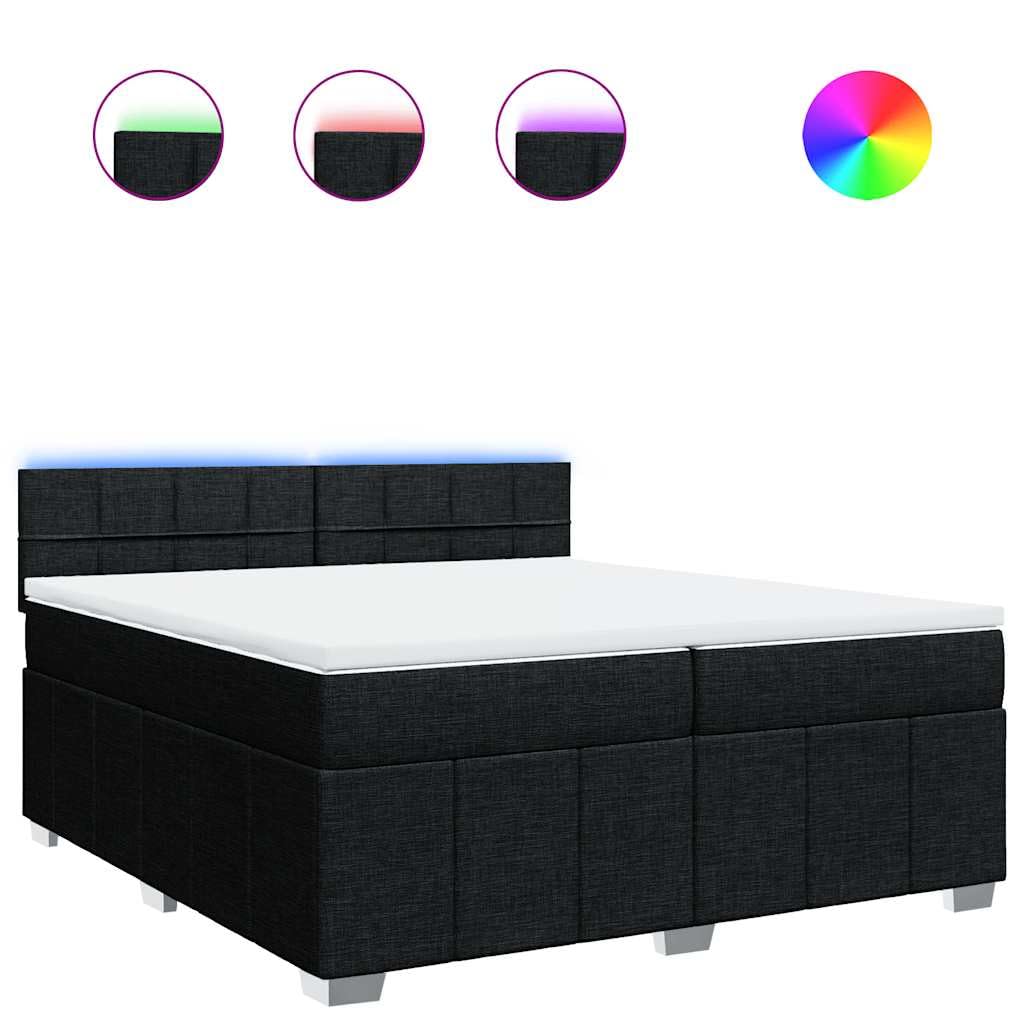 Cama con somier con colchón de 200 x 200 cm en tejido negro, núcleo de muelles ensacados para un agarre óptimo y una transferencia de movimiento reducida, incluye cómodo y transpirable