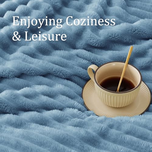 Image of BEDELITE Ribbed Twin Blanket for Couch & Bed,Light Blue, 60 inchx80 inch