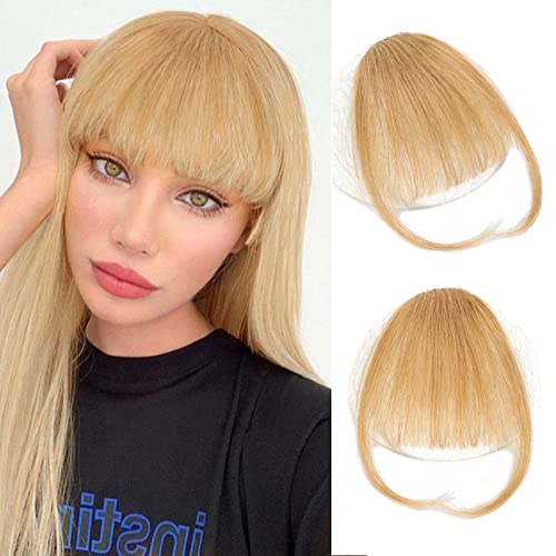 Berracy Clip In Bangs 100% Human Hair Bangs Clip On Bangs With Temple Clip In Bangs Real Human Hair Fake Bangs Thick Bangs Fringe Hairpieces For Women Curved Bangs for Daily Wear(Wispy Bangs,Blonde)
