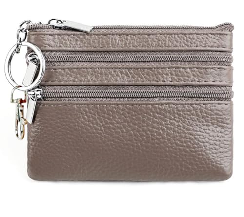 Image of Women's Small Leather Coin Purse with Key Ring and Snap Hook, iToolai Mini Change Card Case Wallet Pouch with Keychain, 16 Warm Gray, One Size (4.33 inchx 3.54 inch), Keychain Coin Pouch With Snap Hook