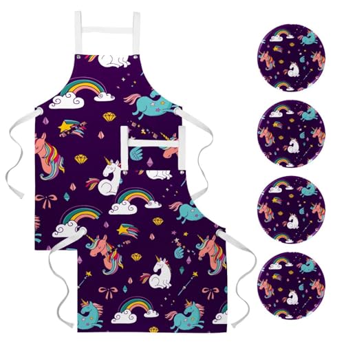 Tablier de cuisine pour pâtisserie et nettoyage avec motif licorne colorée