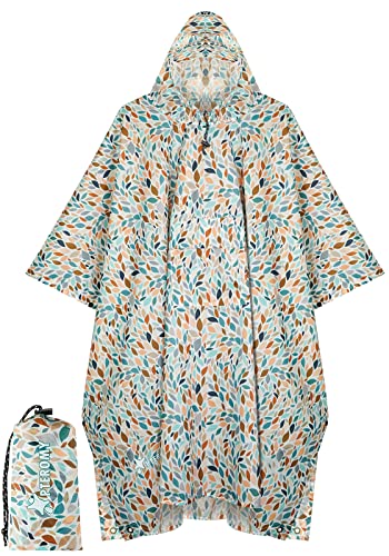 Image of PTEROMY Hooded Rain Poncho for Adult, Waterproof Lightweight Unisex Raincoat for Hiking Camping Emergency