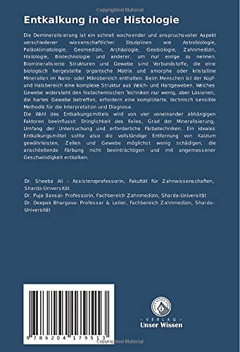 Back cover of the book 'Entkalkung in der Histologie' showing a barcode and German text description.