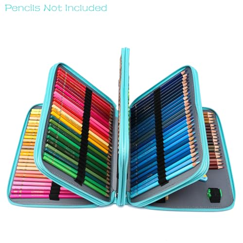 Image of YOUNGCOL 200 Slots Colored Pencil Case - Deluxe PU Leather Pencil Organizer Holder With Zipper Closure Large Pencil Box for Colored Pencils Watercolor Pencils