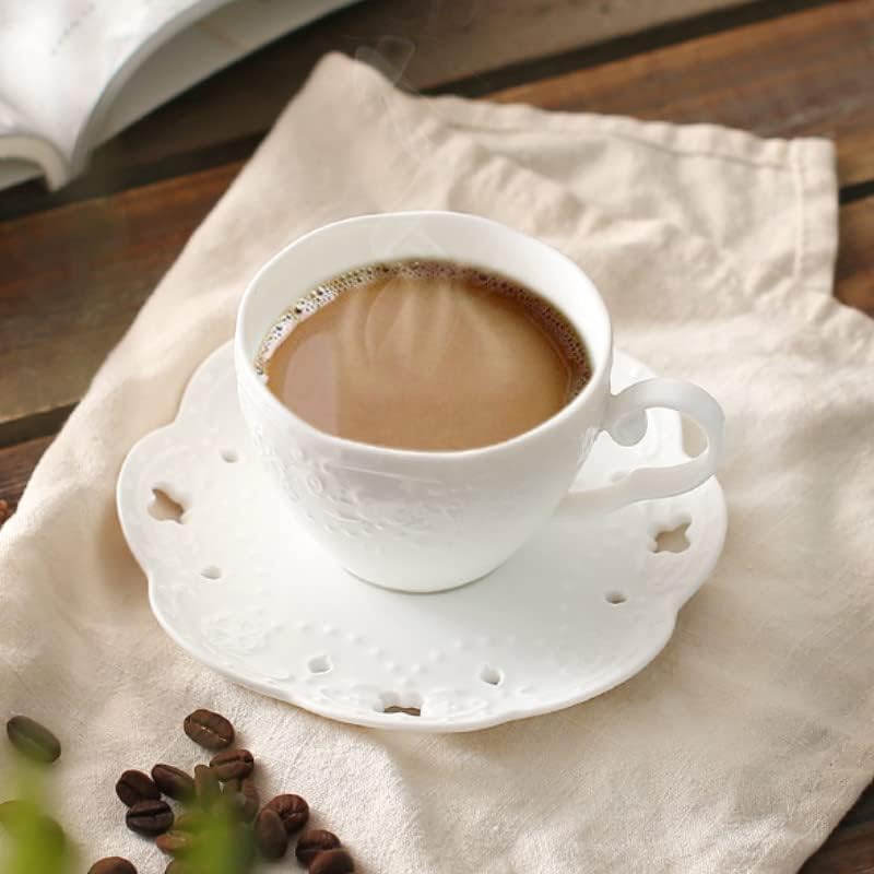 Miniatura 7 de Regalo de café para papá, juego de tazas de café de cerámica blanca pequeña real de lujo vintage taza de té platillo boda flores tazas de café e,