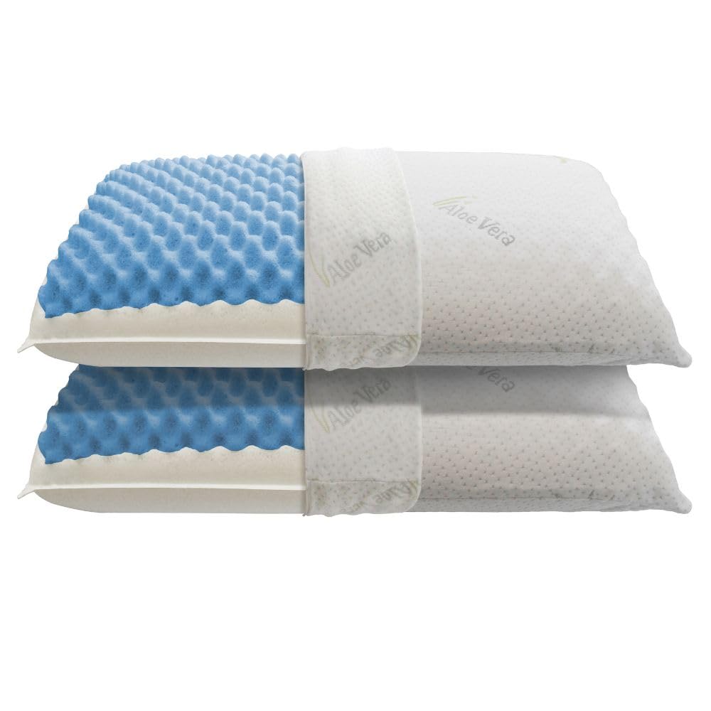 MAXIME MAISON - Almohadas Viscoelasticas 70 Pack 2 Made in Italy, Almohada Cervicales y Cuello con Efecto Masajeador, Ergonómica para Dormir, Cojines Cama 40x70 cm (2, Funda Aloe Vera, Altura 13)