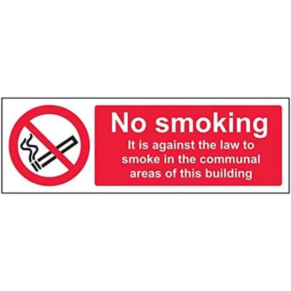 V Safety Prohibition No Smoking - Against Law to Smokein Communal area - 300 x 100 mm Safety Sign