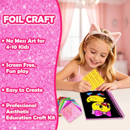 Image of FUNNYB&G Foil Art Craft Kit for Girls 4-10 Years Old: Mess-Free & No-Glue, Create 16 Sparkly Cute Pet Pictures - Perfect Travel Toy & Birthday Gift for Kids（Cute Pet）