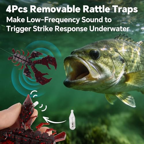 Image of Battle Craw Soft Plastic Crawfish Lures Kit with Removable Rattles | Salt Infused Creature Bait for Bass Fishing, Texas Rig & Jig Trailer Lure in Tackle Box, Realistic 1:1 Claw-to-body 4.1 /5.5in