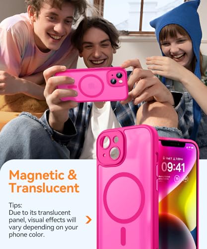 Image of CANSHN Magnetic for iPhone 14 Plus Case, Upgraded [Full Camera Protection] [Compatible with Magsafe] [Translucent Matte] Shockproof Protective Phone Case for iPhone 14 Plus 6.7 inch - Hot Pink