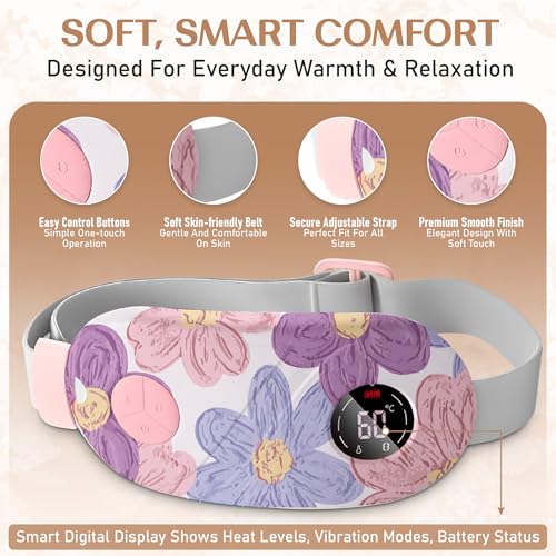 Image of BRONTIX Period Cramp Relief Massager for Women | Portable Cordless Menstrual Pain Relief Heating Pad with 6 Heat & Massage Modes | Electric Periods Cramp Massager | Perfect Gifts for Woman (Pastel bloom)