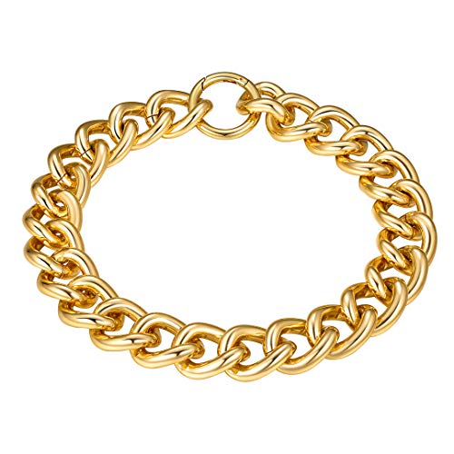 Collier Chaine Femme Grosse Maille Or Plaque 40 cm Bijoux Fille Ras de Cou Punk Acier Epias Maillon Inoxydable Chunky Hip Hop