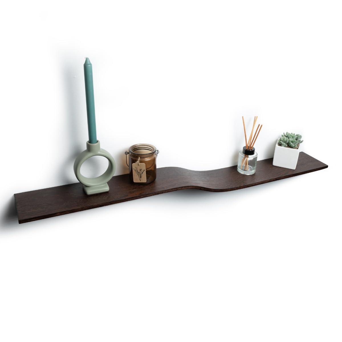 EWART WOODS Floating Shelf Wall Mounted, Walnut Hanging Shelving, Curved Living Room Decor, Wooden Bracketless Etagere, Wavy Bookshelf Geometric (