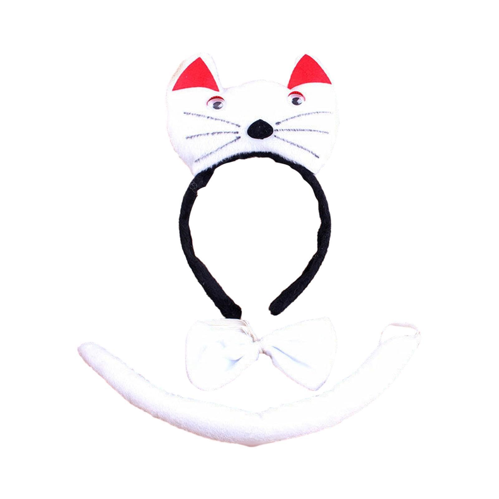 Auyxssz Women's White Cat Animal Tail Fancy Dress Costume Prop Cosplay Easy To Wear Tail Set For Comfort During Role Playing Events Costume Animal Face Headband Hairband, 20X25cm