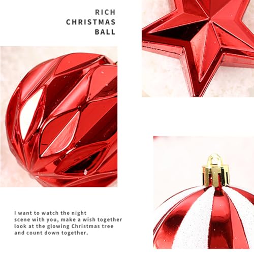 Set de décorations de sapin de Noël incassables 65 pièces rouge et or pour fêtes - 8