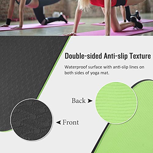 Image of Bodylastics Yoga Mat for Men and Women with Carry Bag TPE 6ft x 2ft x 6mm Large Size Anti Slip & Anti Tear Workout Mat