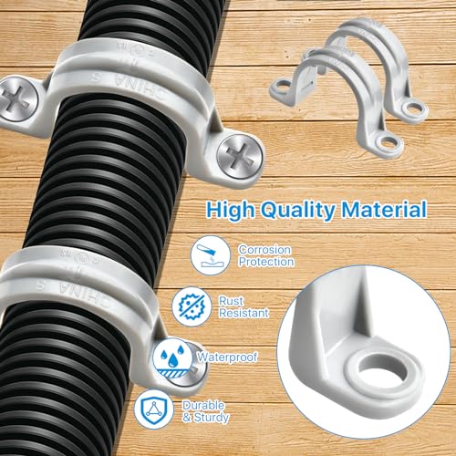 Aemygo 100 Pcs PVC Pipe Straps, 2 Holes Plastic Conduit Strap 1 Inch U Shape Clamp Pipe Bracket Clips for Mounting PVC Pipe Conduit and Cables
