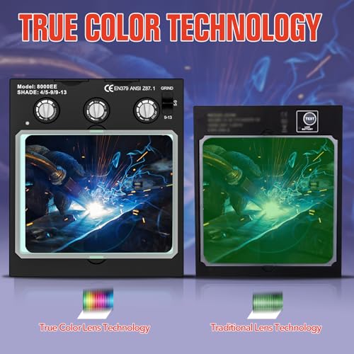 Image of TRQWH Welding Helmet Auto Darkening Large Viewing True Color Solar Powered Welding Mask with 4 Arc Sensor Adjustable Wide Shade Range 4~5-8 /9-13 Welder Mask with Grinding