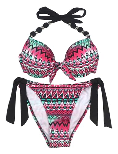 Eonar LZBK3-P Womens Bikini Set Removable Padded Bikinis Top With Underwire Push Up Swimwear Adjustable Side Tie Swimsuit Bathing Suit thumb #3