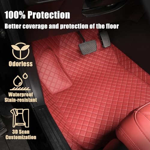 EKR Custom Floor Mats for Toyota 2026 RAV4 Hybrid LE,SE,XLE Premium,Woodland,XSE,Limited, Front & 2nd Row Luxury Car Floor Mat Fit RAV4 - Leather (Burgundy and Burgundy Stitching) by EKR - Used condition - Image 3