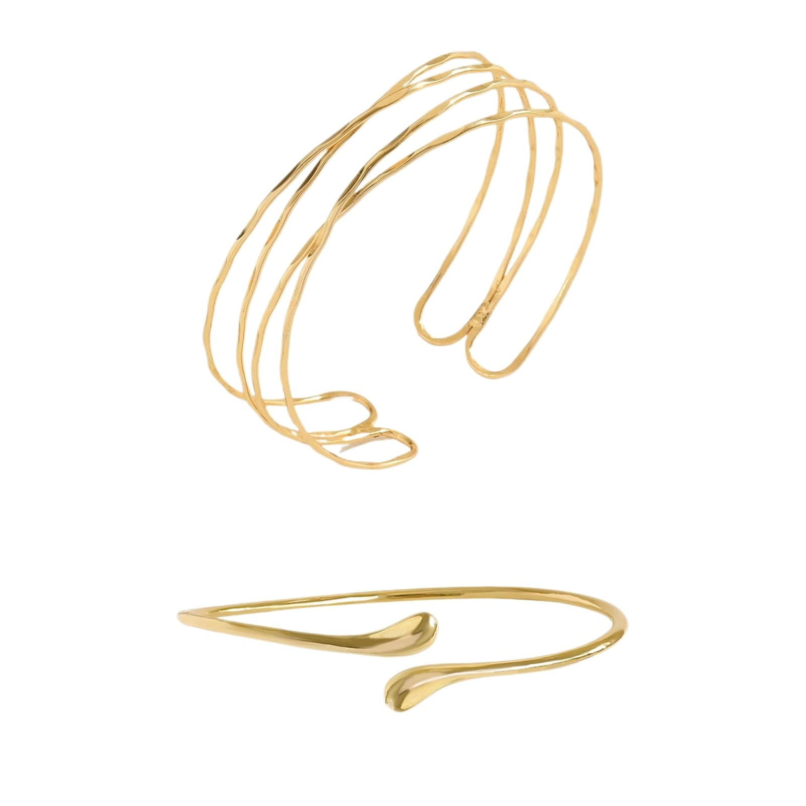 Fonyiunce 2 Pieces Gold Open Bangles Women Open Arm Top Cuff Bracelet Minimalist Jewelry for Cuff Bracelet Adjustable Coil Bracelet Set Fashion Upper Open Arm