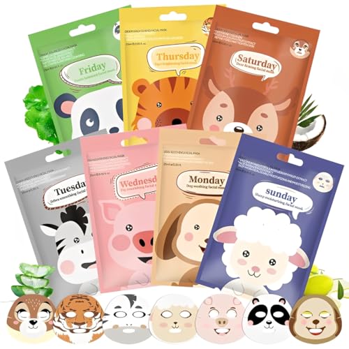 VRYNDH Mascarilla facial niña,7 mascarillas con estampados de animales,Hidratación para otoño e invierno,Maskas faciales coreanas adecuadas para todo tipo de pieles