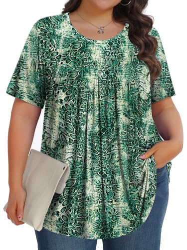 Image of Tencede Womens Plus Size Tops Tunic Short Sleeve Crew Neck Shirts Casual Soft Blouse 1X-5X
