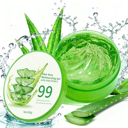 Aloe Vera Gel, 99% Pure Aloe, Lightweight Hydrating Cream for Face Skin, Body & Hair, Daily Moisturizing After Sun Skincare, Soothing, Non-Sticky, 300g
