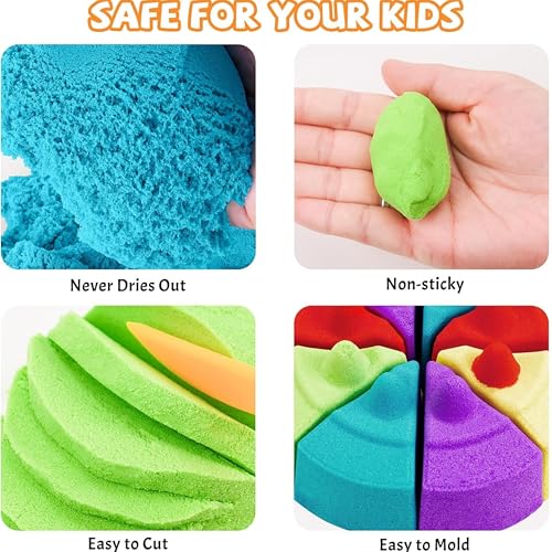 Image of Kinetic Sand for Kids 800g Magic Sand Kit with 6 Moulds, Non Sticky Soft Sand Clay Toy, Sensory Play Set, Indoor Sand Art Craft Kit, Reusable Moldable Play Sand for Boys Girls