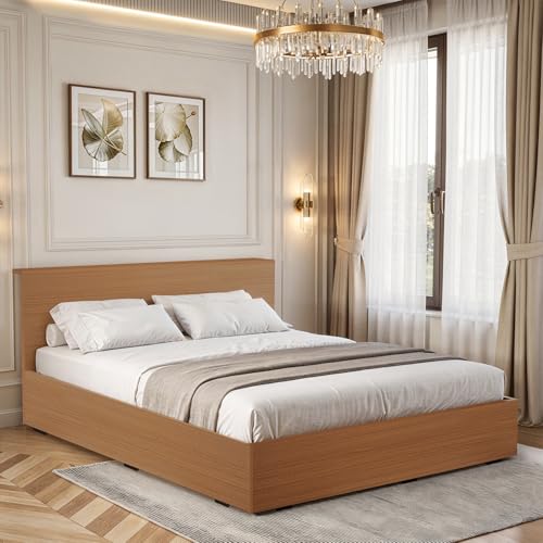 Image of ABOUT SPACE Bed - (84 x 62 inches) Queen Size Bed Without Storage | Engineered Wooden Bed Frame with Headboard & MDF Support Board for Mattress | 1-Year Warranty Cot for Bedroom - Golden Teak