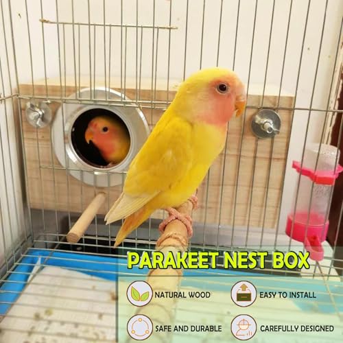 Image of kathson Parakeet Nesting Box,Wood Bird Nest House for Cage,Parrots Breeding Mating Boxes,Budgie Nesting Box for Lovebirds,Finch,Canary,Small-Sized Birds(S)