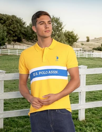 Image of U.S. Polo ASSN. Men's Horizontal Striped Slim Fit Cotton Polo Shirt