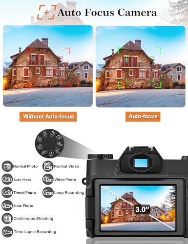 4K 56MP Vlogging Camera for YouTube, Compact Point and Shoot Travel Camera with Wide Angle Macro Lenses 2 Batteries Anti-Shake 3" Flip Screen 16X Zoom for Beginners Teens — view 4
