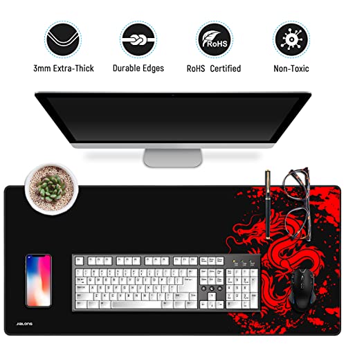 Image of JIALONG Gaming Mouse Pad Large Size 35.4x15.7 inches Extended Desk Mousepad with Personalized Design for Laptop, Computer PC - Red Dragon