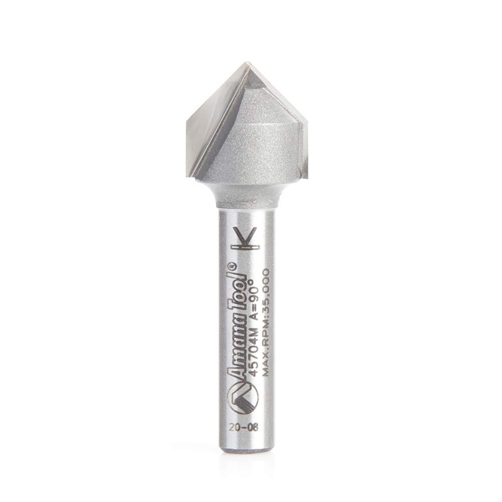 Amana Tool 45704M Carbide Tipped V Groove Router Bit 90 Degree x 12.7mm D x 12.7mm x 6mm Shank
