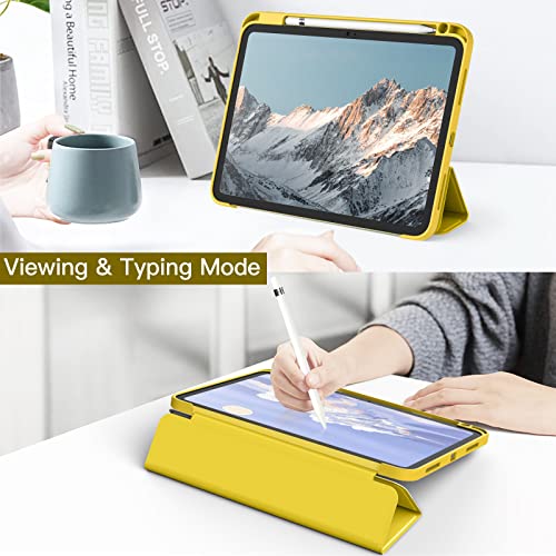 Image of JETech Cover Case for iPad (A16) 11th /10th Generation (2025 /2022) with Pencil Holder, Clear Transparent Back Shell Slim Stand Shockproof Tablet Cover, Auto Wake /Sleep (Yellow)