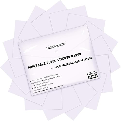 Papel adhesivo de vinilo imprimible – Vinilo impermeable para impresora láser y inyección de tinta 15 hojas autoadhesivas – Blanco mate – Tamaño de