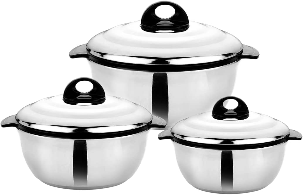 Insulated Stainless Steel Casserole with Lid, Hot Pot Food Warmer/Cooler -Thermal Soup/Salad Serving Bowl 1600,2500,3500 ML