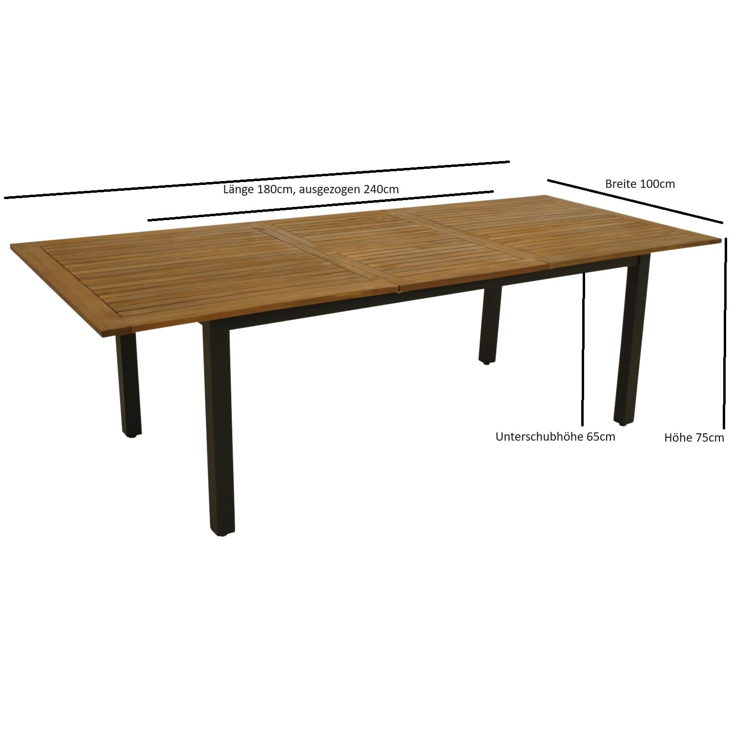 DEGAMO Gartentisch Ausziehtisch SARONNO 180/240x100cm, Aluminium anthrazit + Akazienholz geölt, Outdoor, FSC®-Zertifiziert