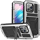 W WINTMING Compatible with iPhone 14 Pro Max Metal Case with Screen Protector Kickstand Military Heavy Duty Shockproof Aluminum Case Hard Protection Cover for iPhone 14 Pro Max Silver