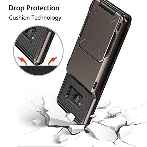 Vofolen Case For Galaxy S8 Case Wallet 4-Slot Pocket Credit Card Id Holder Flip Door Scratch Resistant Dual Layer Protective Bumper Rugged Rubber Armor Hard Shell Cover For Samsung Galaxy S8 Gun Metal #TOP4