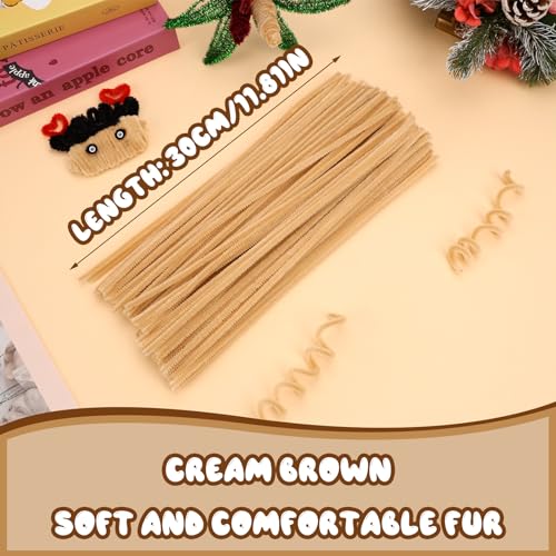 Image of Hssugi 100PCS Pipe Cleaners, Cream Brown Chenille Stems Craft Supplies | Pipe Cleaners Craft Supplies, Pipe Cleaners Bulk Fuzzy Sticks for DIY Art and Craft Projects Home Decoration